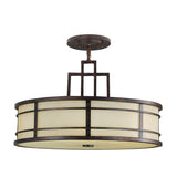 Grecian Bronze Fusion 3-Light Pendant with Amber Ribbed Glass Shades
