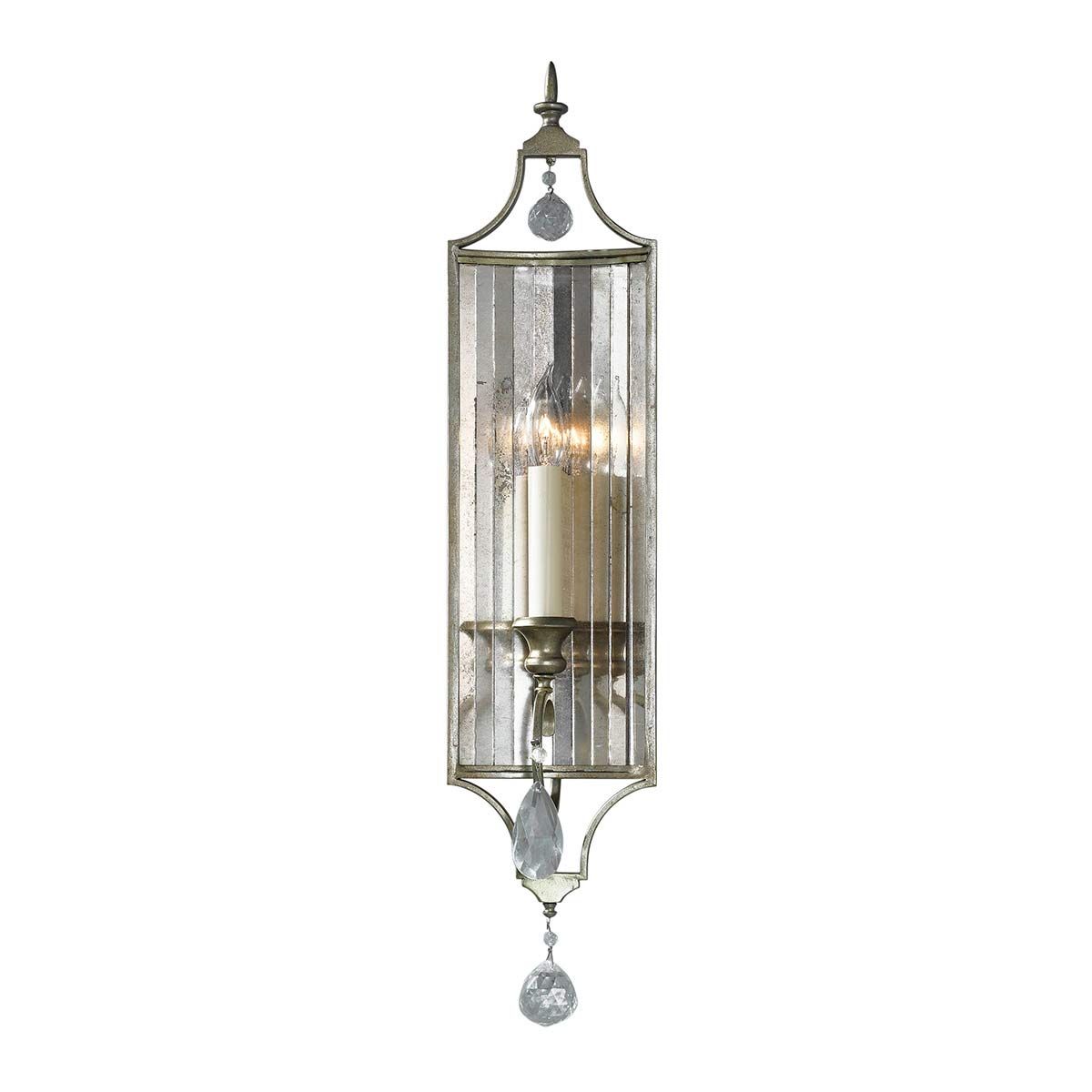Elegant Italian-Influenced Gilded Silver Wall Sconce with Crystal Accents