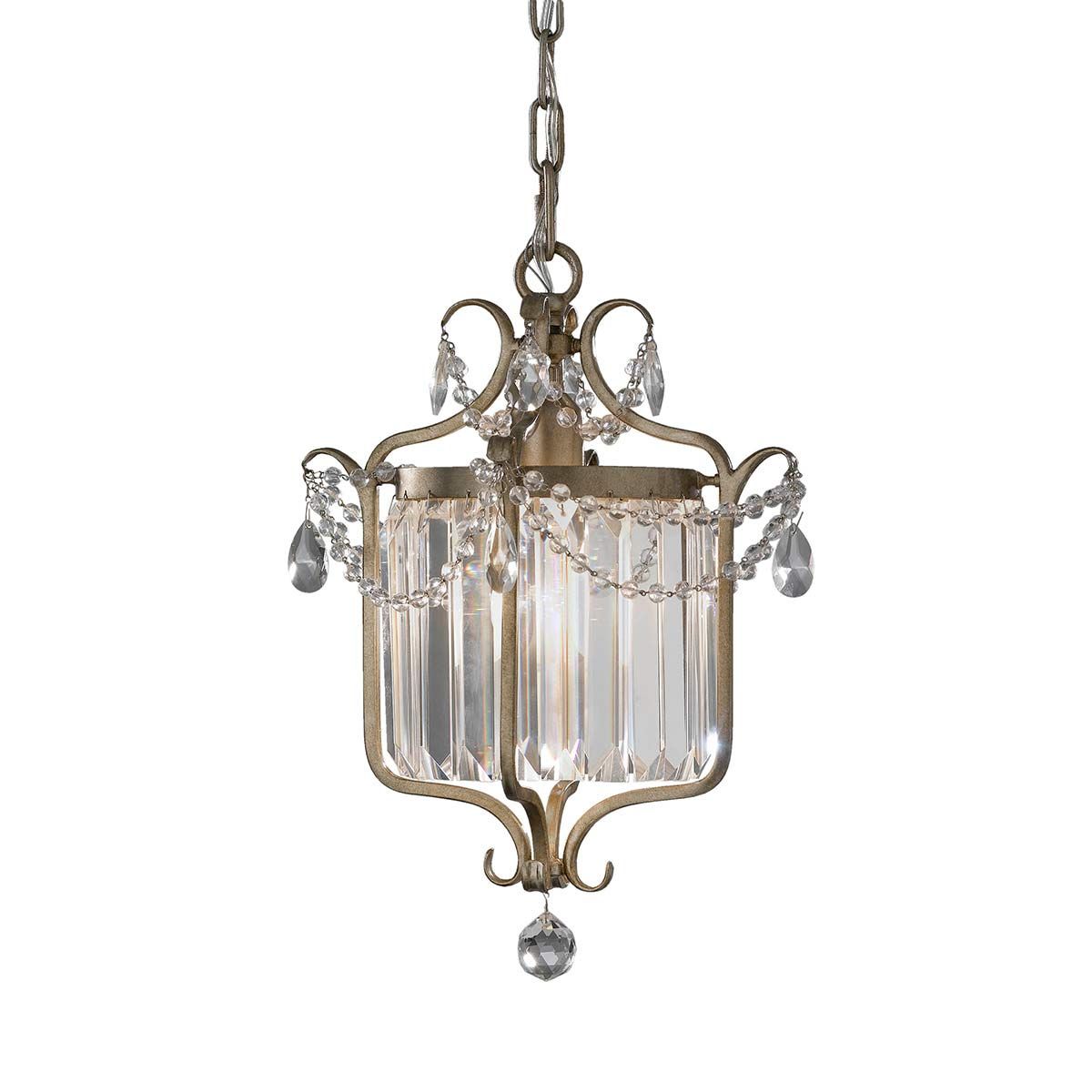 Shabby Chic Gilded Silver Crystal Pendant Light Fixture