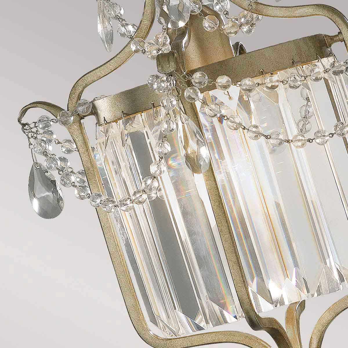 Shabby Chic Gilded Silver Crystal Pendant Light Fixture