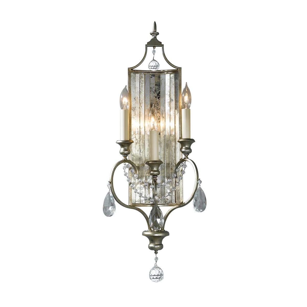 Elegant Gilded Silver Triple Arm Crystal Wall Sconce