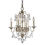 Vintage Elegance: Crystal-Embellished 4-Light Chandelier in Gilded Silver Finish