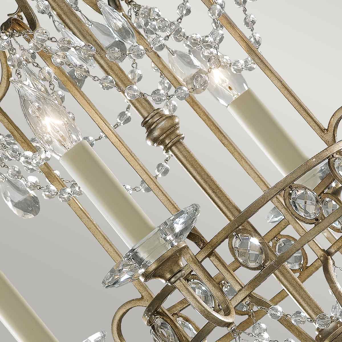 Vintage Elegance: Crystal-Embellished 4-Light Chandelier in Gilded Silver Finish