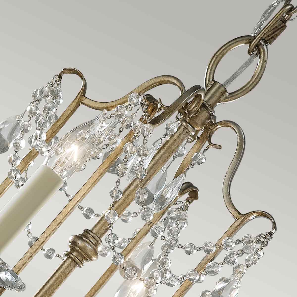 Vintage Elegance: Crystal-Embellished 4-Light Chandelier in Gilded Silver Finish