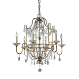 Vintage Elegance: Crystal-Embellished 6-Light Chandelier in Gilded Silver Finish