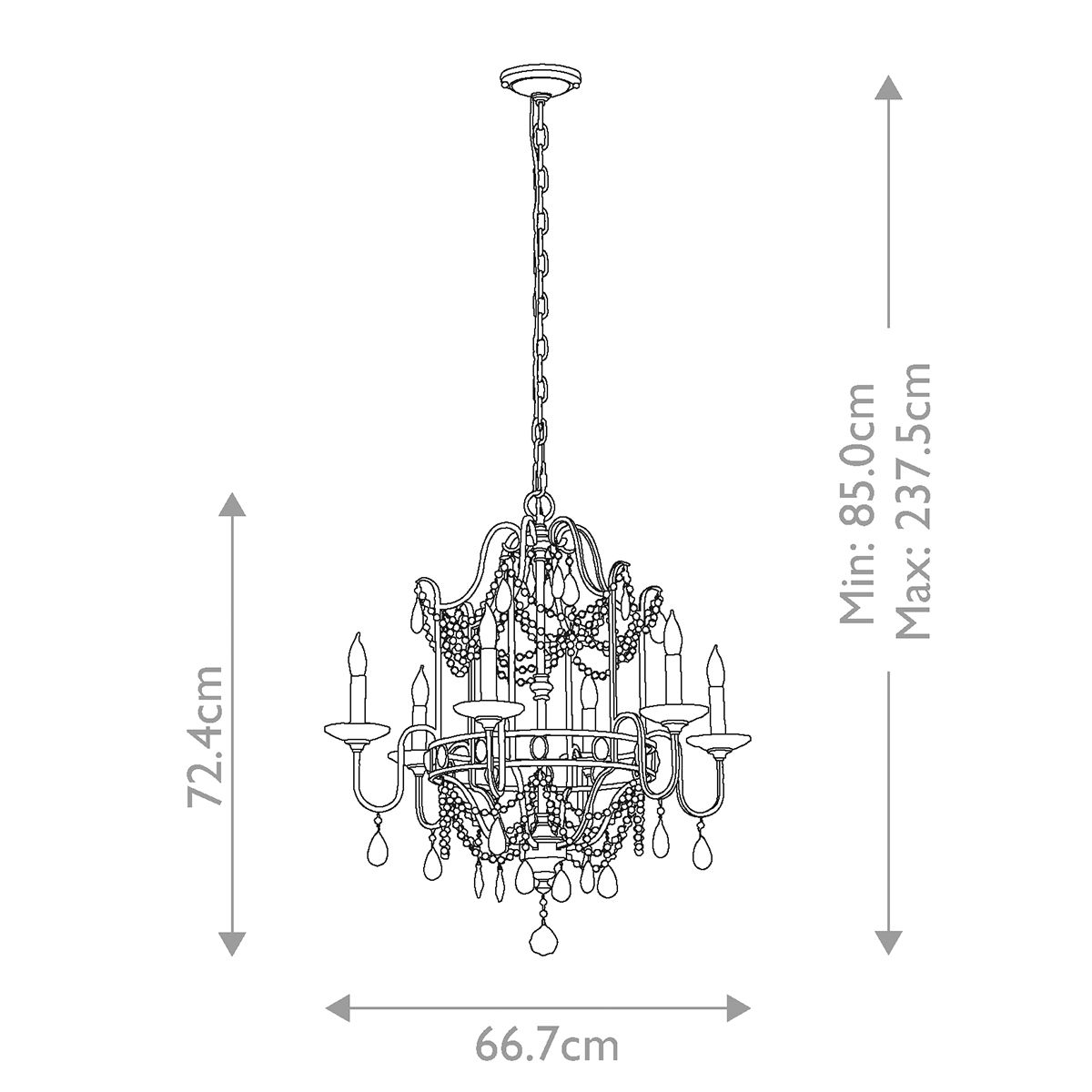Vintage Elegance: Crystal-Embellished 6-Light Chandelier in Gilded Silver Finish