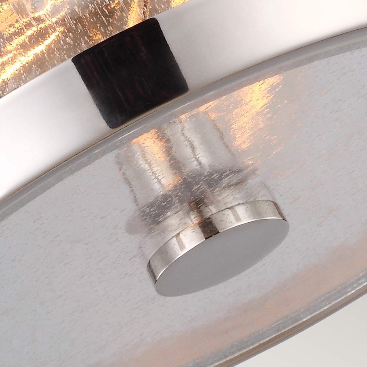Elegant Seeded Glass and Polished Nickel Ceiling Fixture with Dual Bulb Sockets