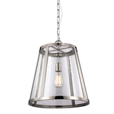Refined Nickel Cone Pendant Light with Seeded Glass Shade