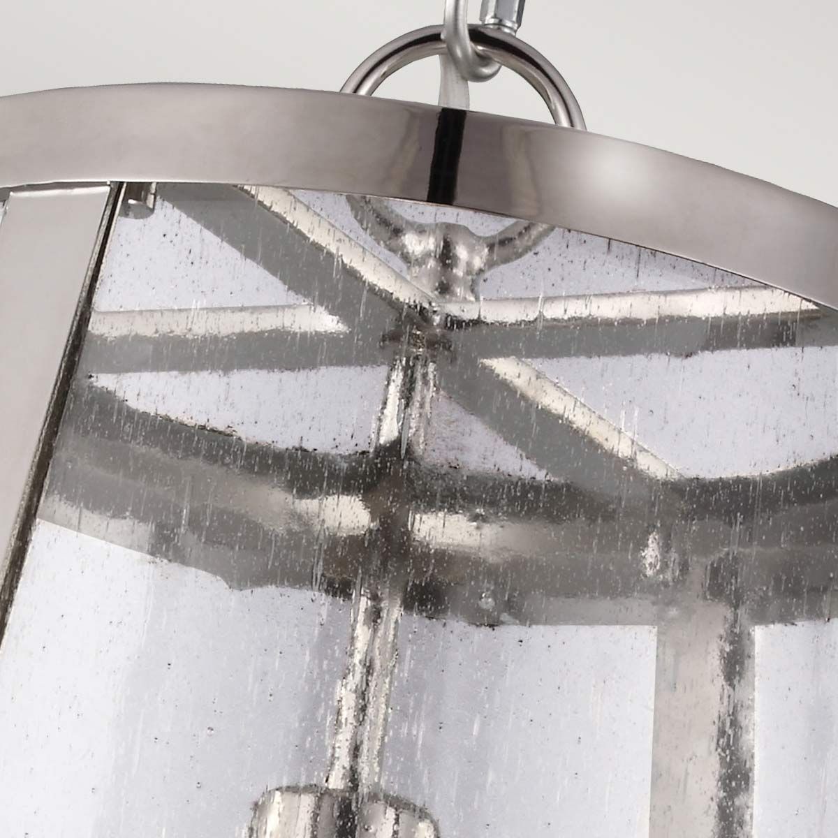Refined Nickel Cone Pendant Light with Seeded Glass Shade