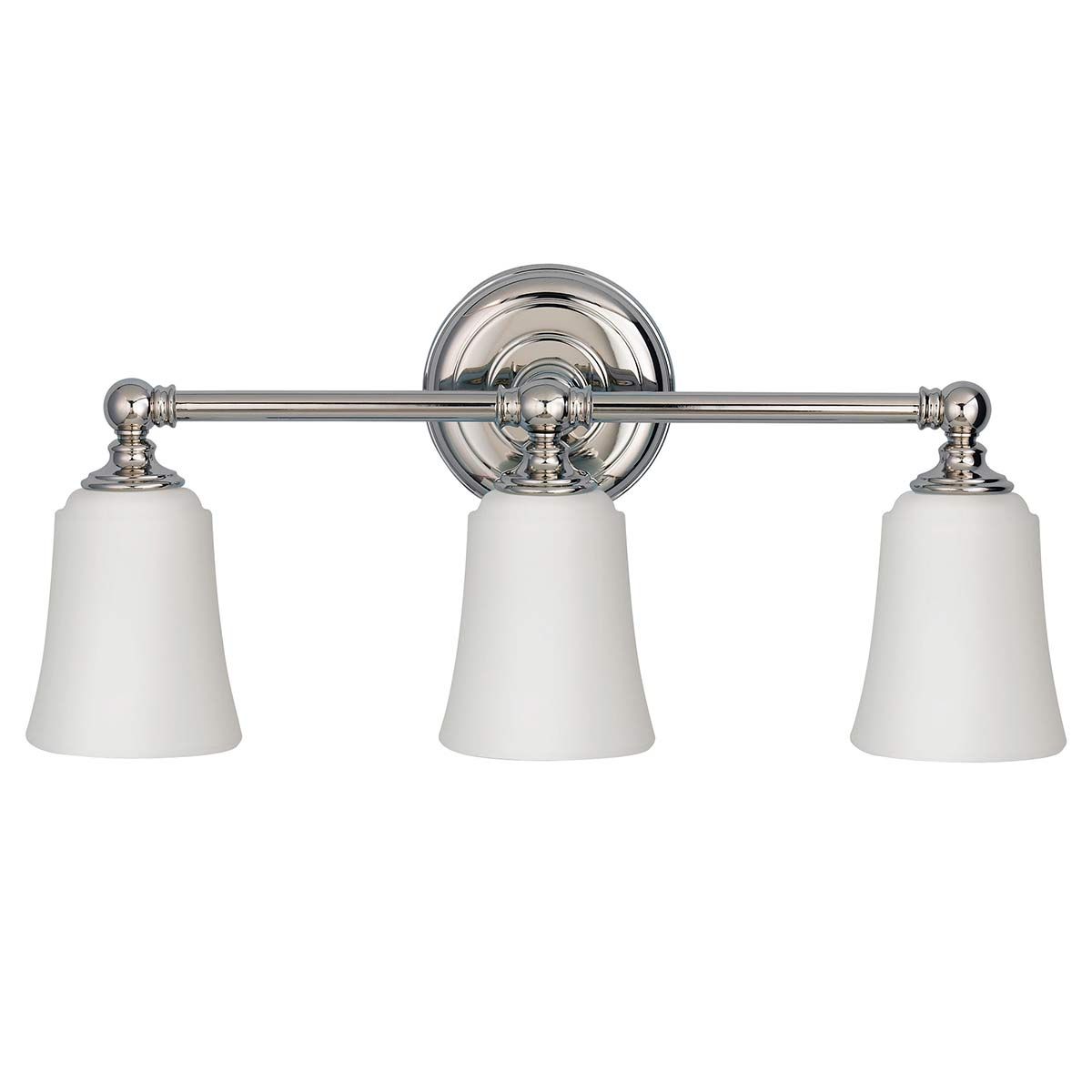 Polished Chrome Bathroom Vanity Light Fixture with Triple Opal Glass Shades
