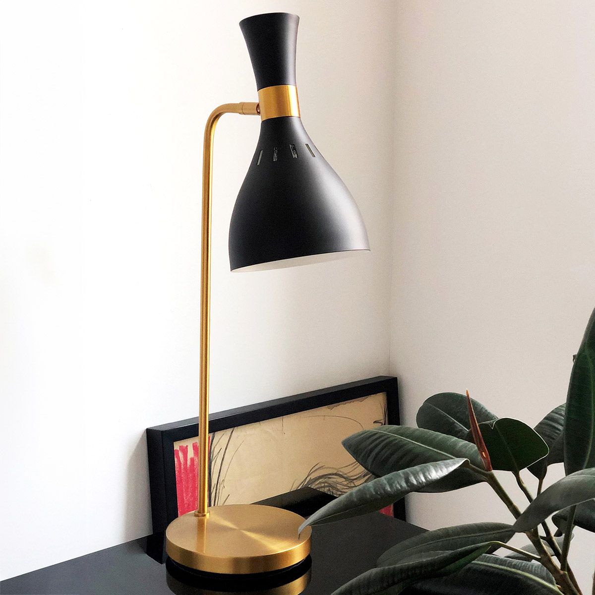 Joan Modern Hourglass Table Lamp - Midnight Black & Burnished Brass
