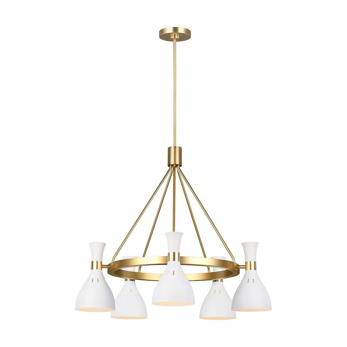 Matte White & Brass Hourglass 5-Light Chandelier
