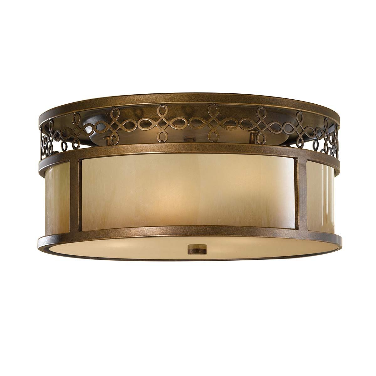 Elegant Astral Bronze Flush Ceiling Light with Amber Oak Glass