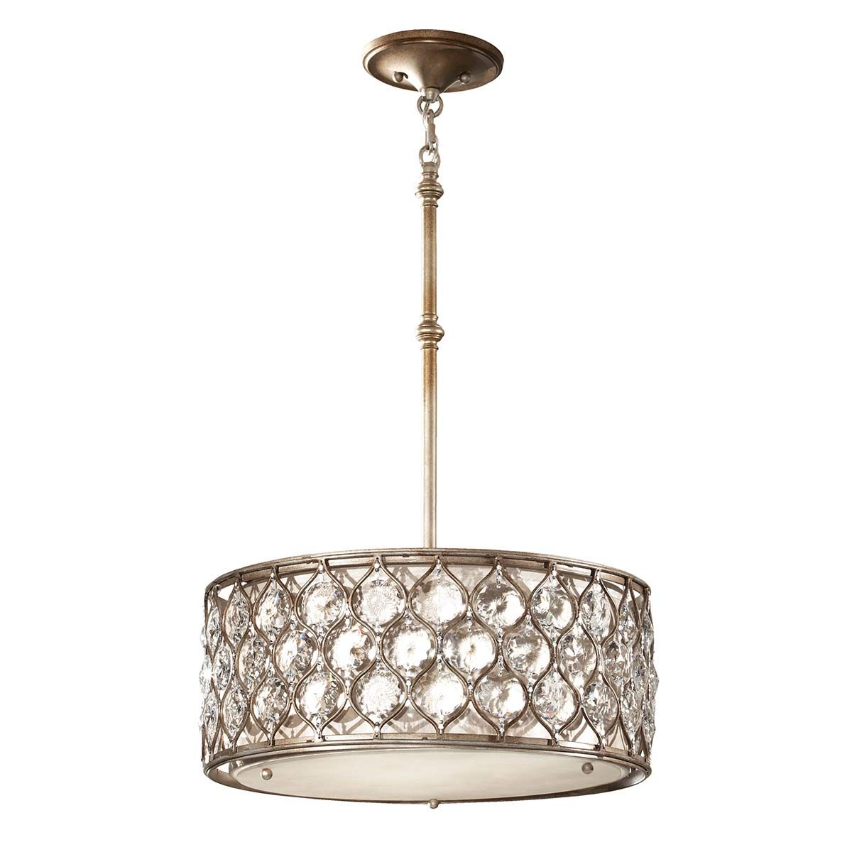 Elegant Burnished Silver Crystal Pendant Lamp with Bauhinia Accents