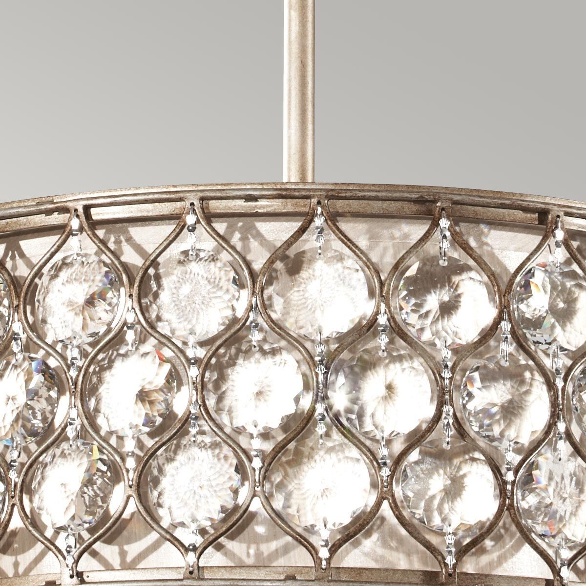 Elegant Burnished Silver Crystal Pendant Lamp with Bauhinia Accents