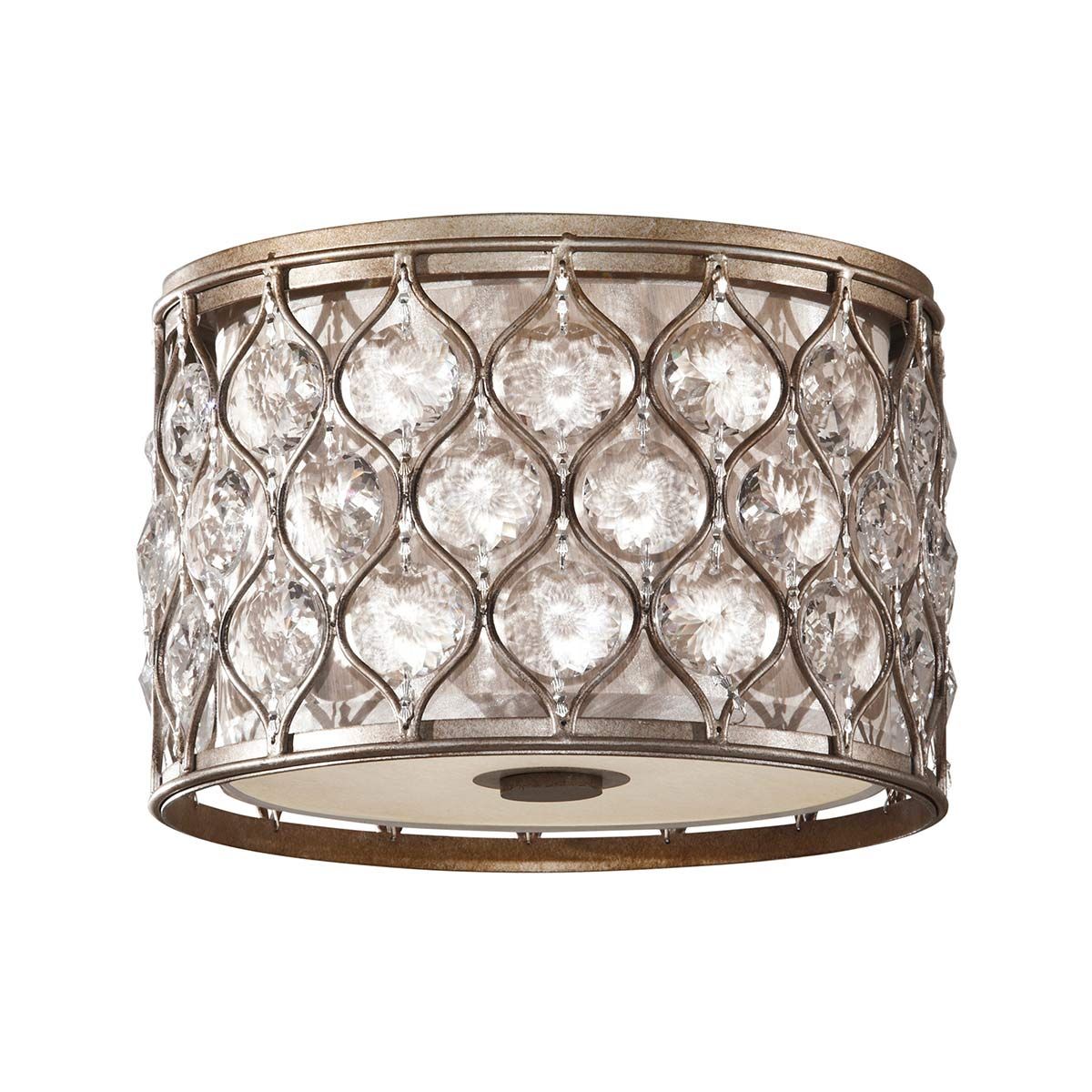 Radiant Silver Triple Cylinder Crystal Flush Light with Bauhinia Accents