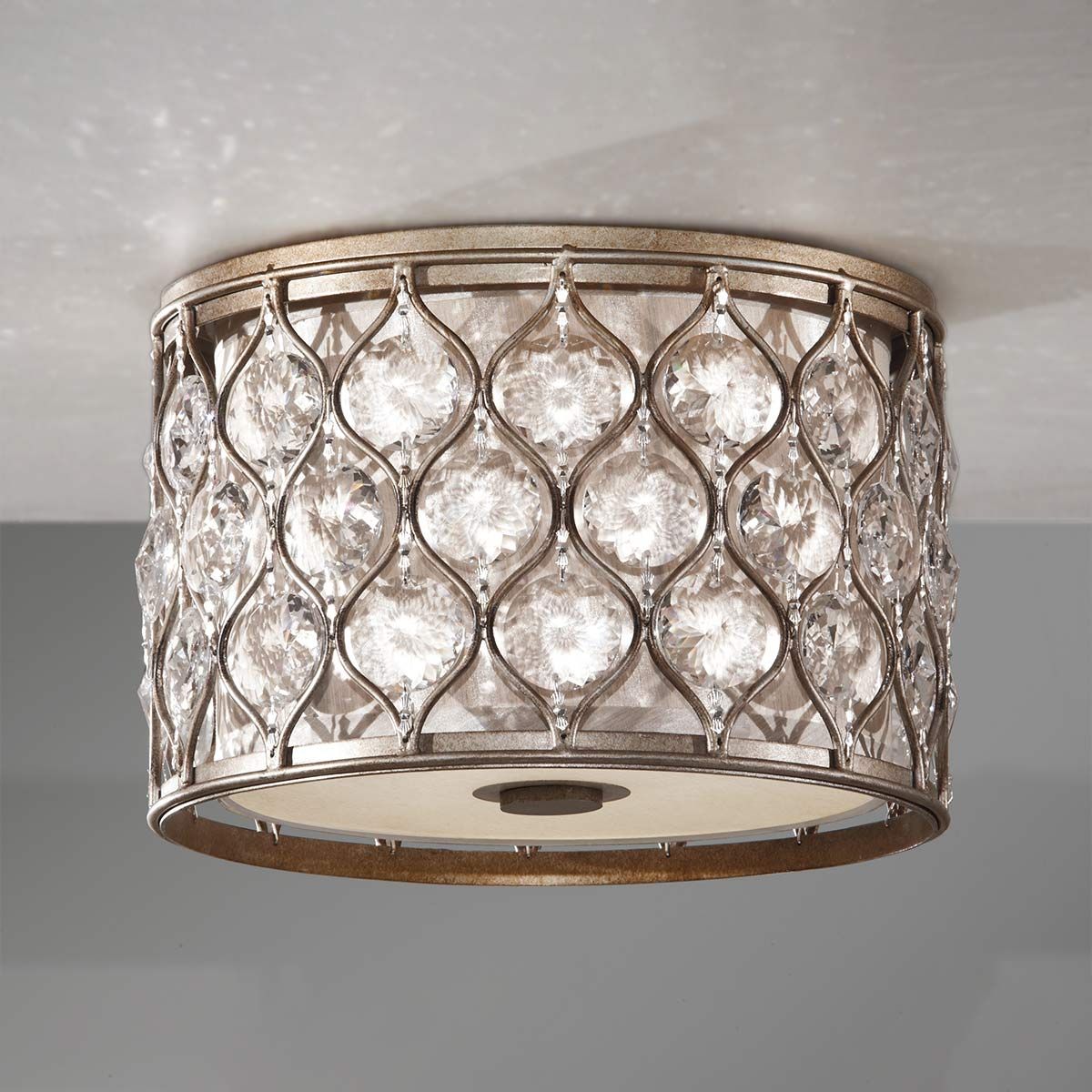 Radiant Silver Triple Cylinder Crystal Flush Light with Bauhinia Accents