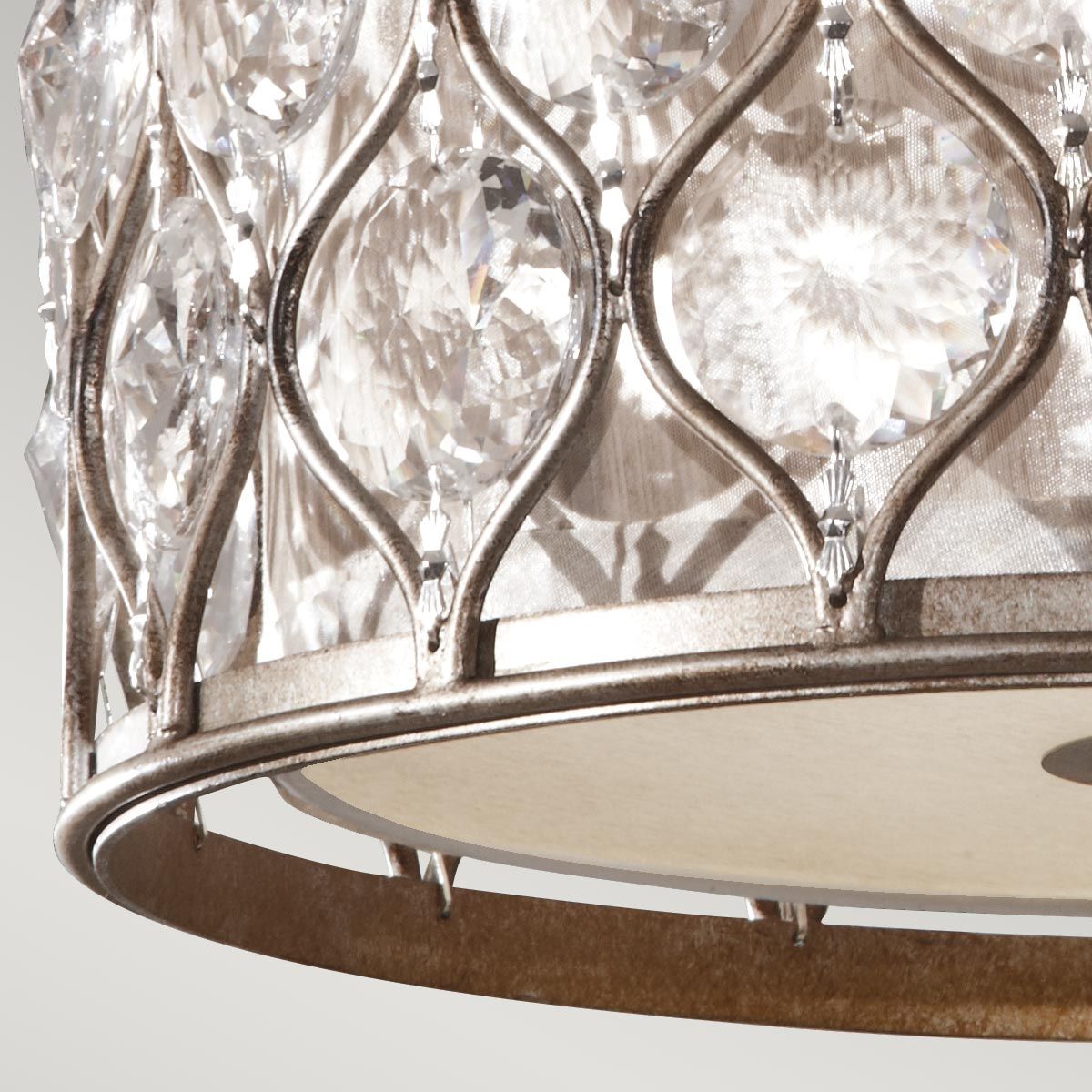 Radiant Silver Triple Cylinder Crystal Flush Light with Bauhinia Accents
