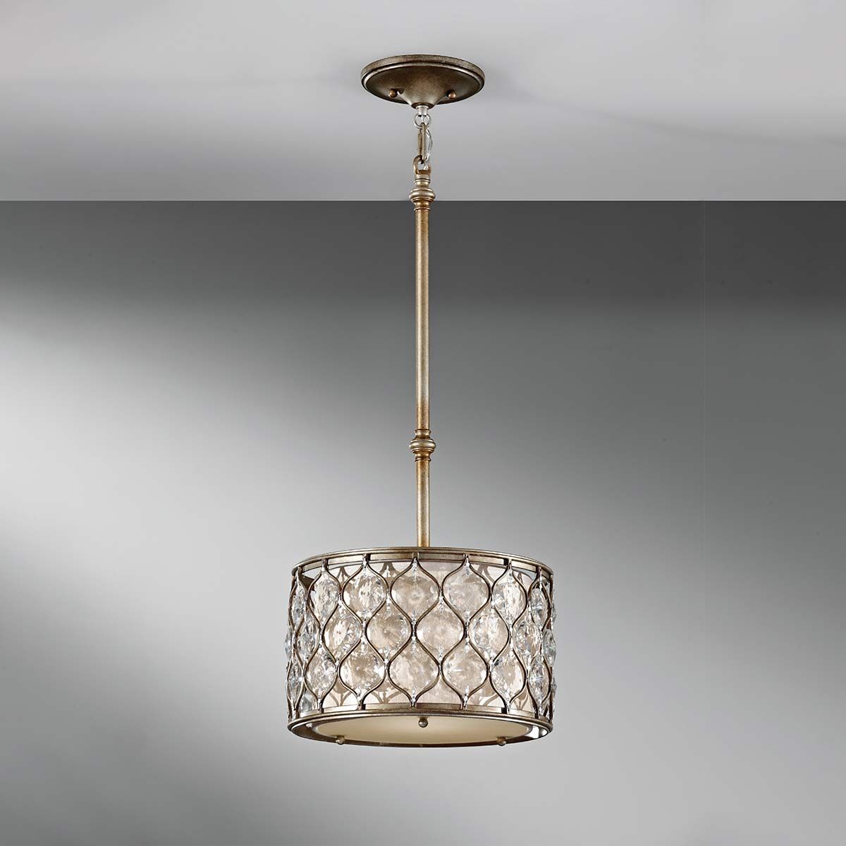Elegantly Crafted Crystal Shade Pendant Lamp in Burnished Silver Finish
