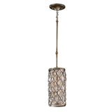 Elegant Burnished Silver Crystal Cylinder Pendant Lamp with Bauhinia Accents