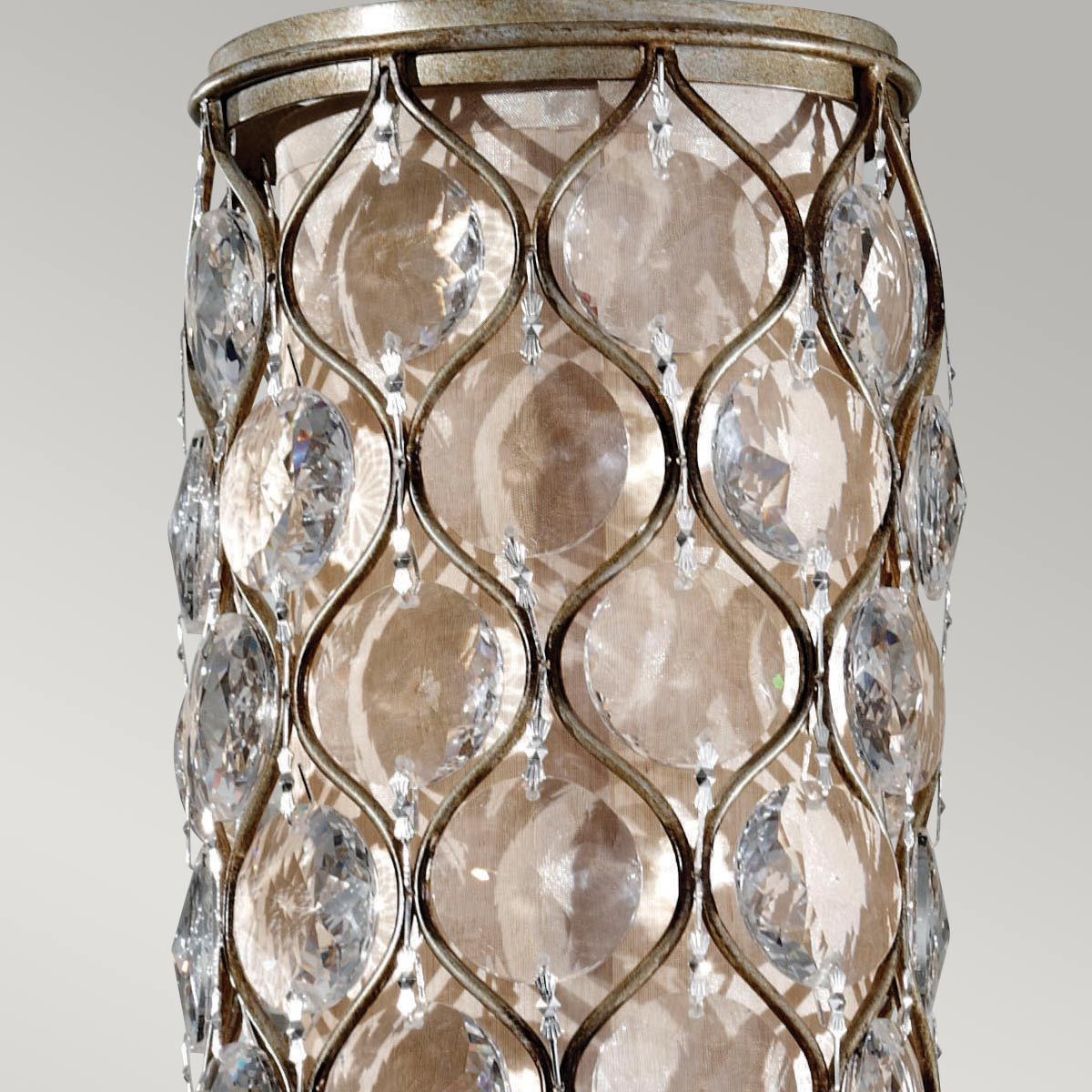 Elegant Burnished Silver Crystal Cylinder Pendant Lamp with Bauhinia Accents