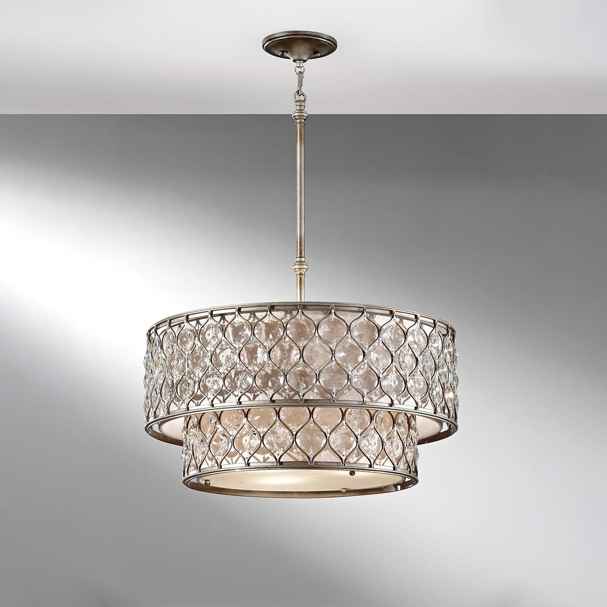 Elegant Two-Tier Silver Crystal Chandelier with Light Diffusers
