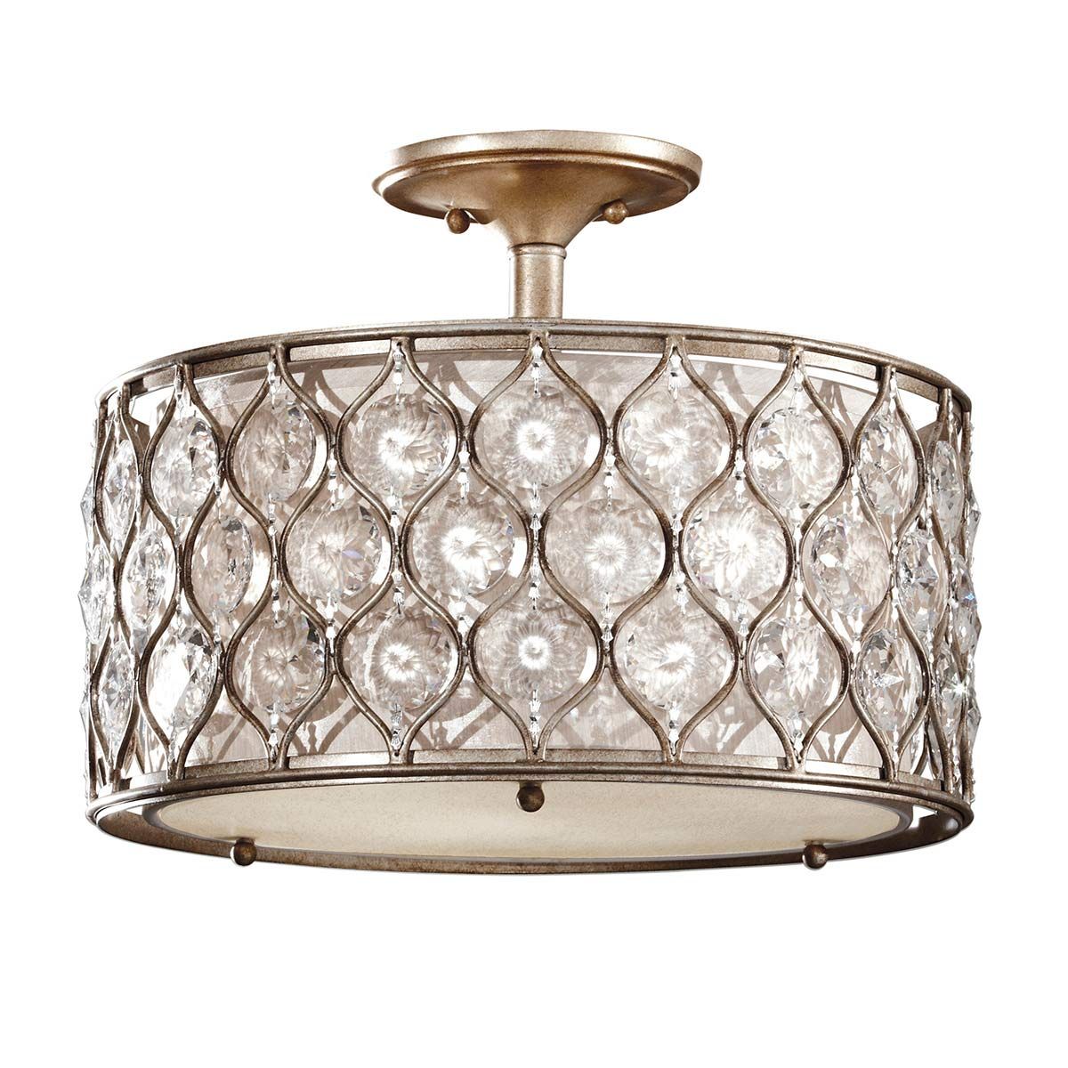 Elegant Burnished Silver Semi-Flush Lamp with Crystal Sunflower Shade