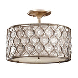 Elegant Burnished Silver Semi-Flush Lamp with Crystal Sunflower Shade