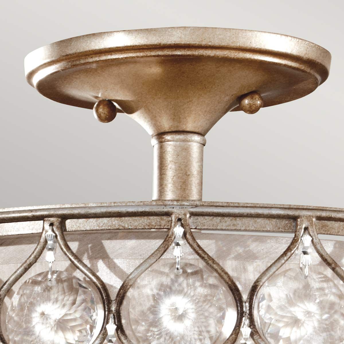 Elegant Burnished Silver Semi-Flush Lamp with Crystal Sunflower Shade