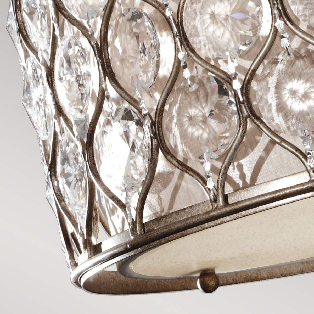 Elegant Burnished Silver Semi-Flush Lamp with Crystal Sunflower Shade