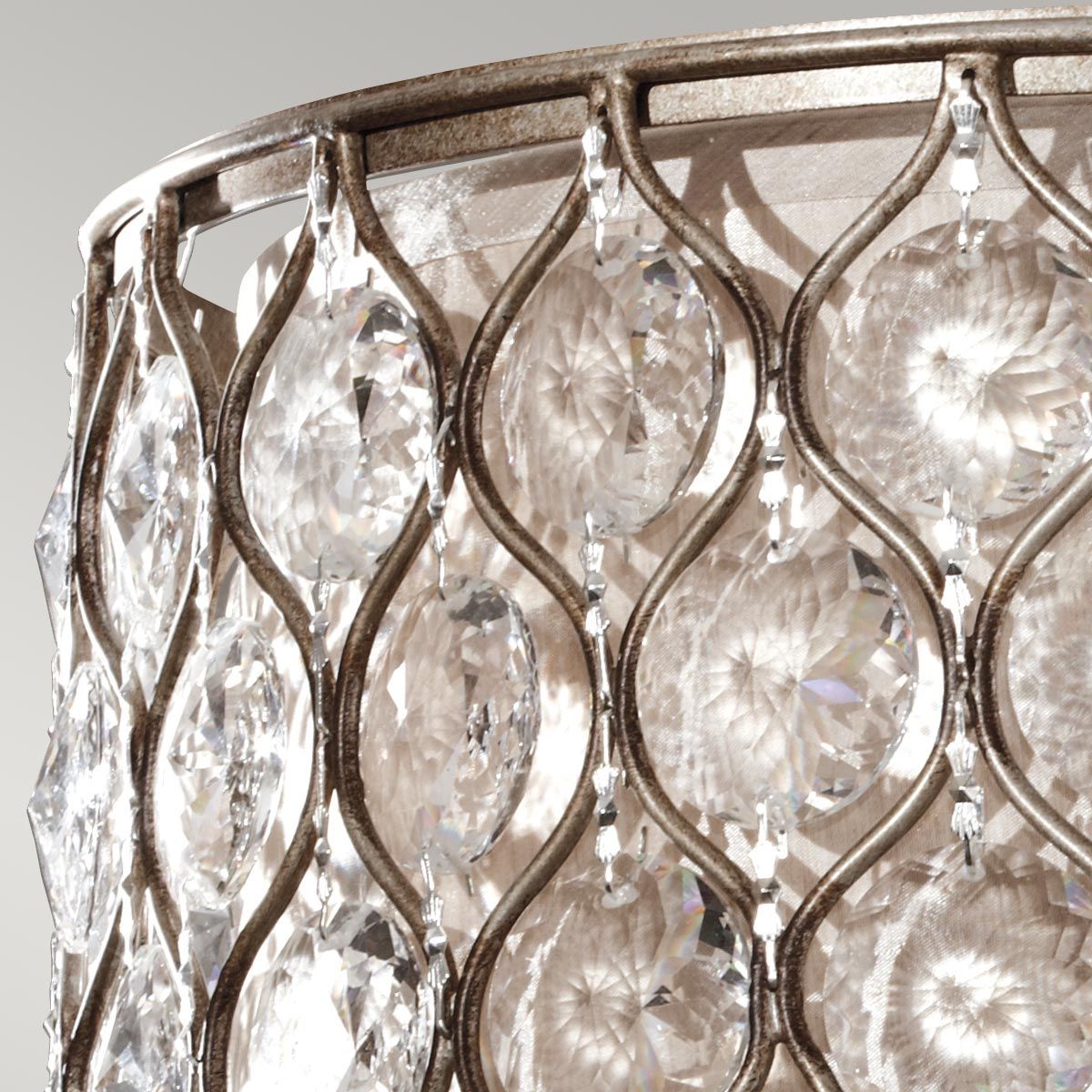 Elegant Burnished Silver Semi-Flush Lamp with Crystal Sunflower Shade