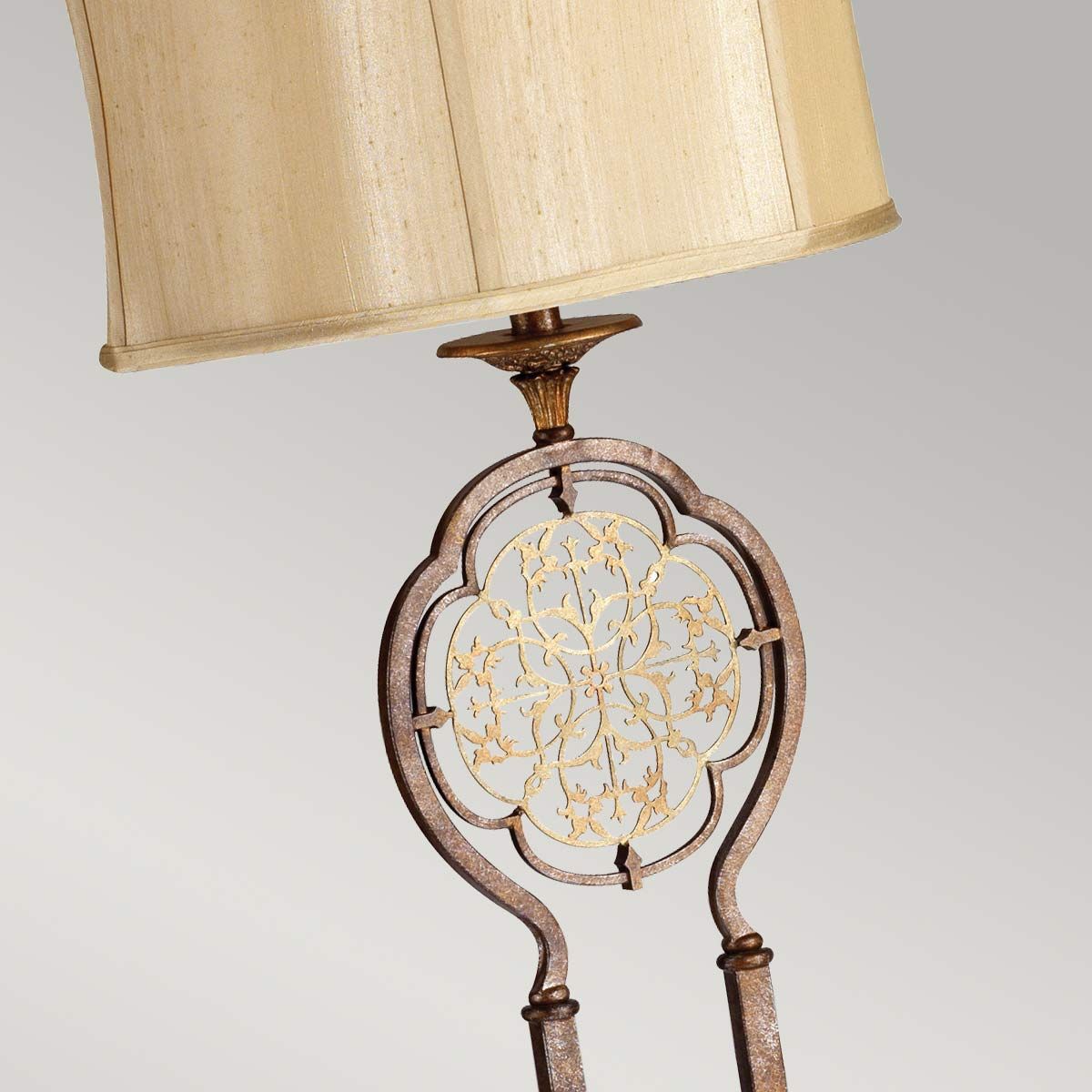 Elegant Bronze Filigree Floor Lamp with Sand Shade