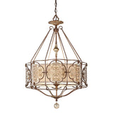 Oriental-Inspired Semi Flush Ceiling Chandelier with Fabric Shade and Bronze Finish
