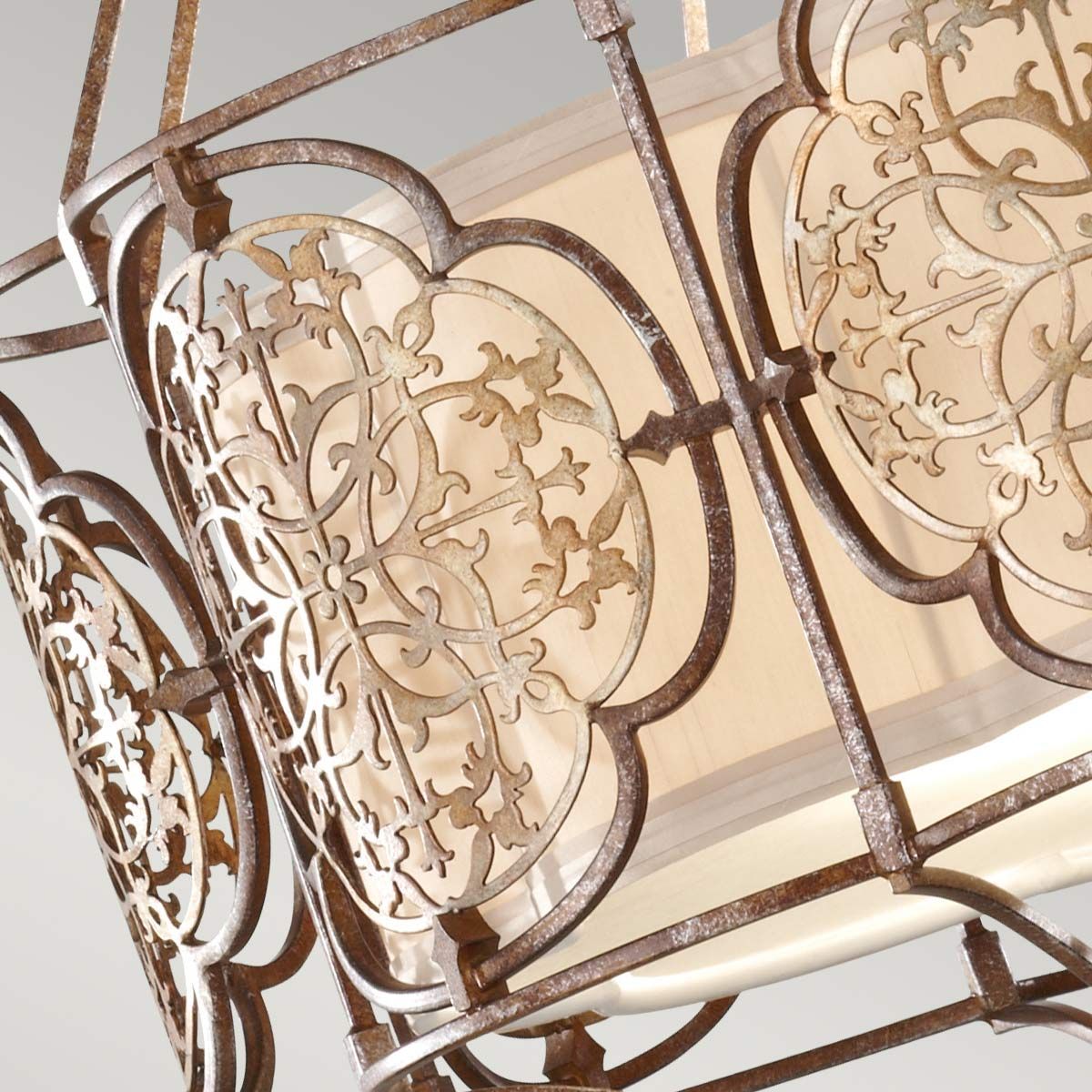 Oriental-Inspired Semi Flush Ceiling Chandelier with Fabric Shade and Bronze Finish
