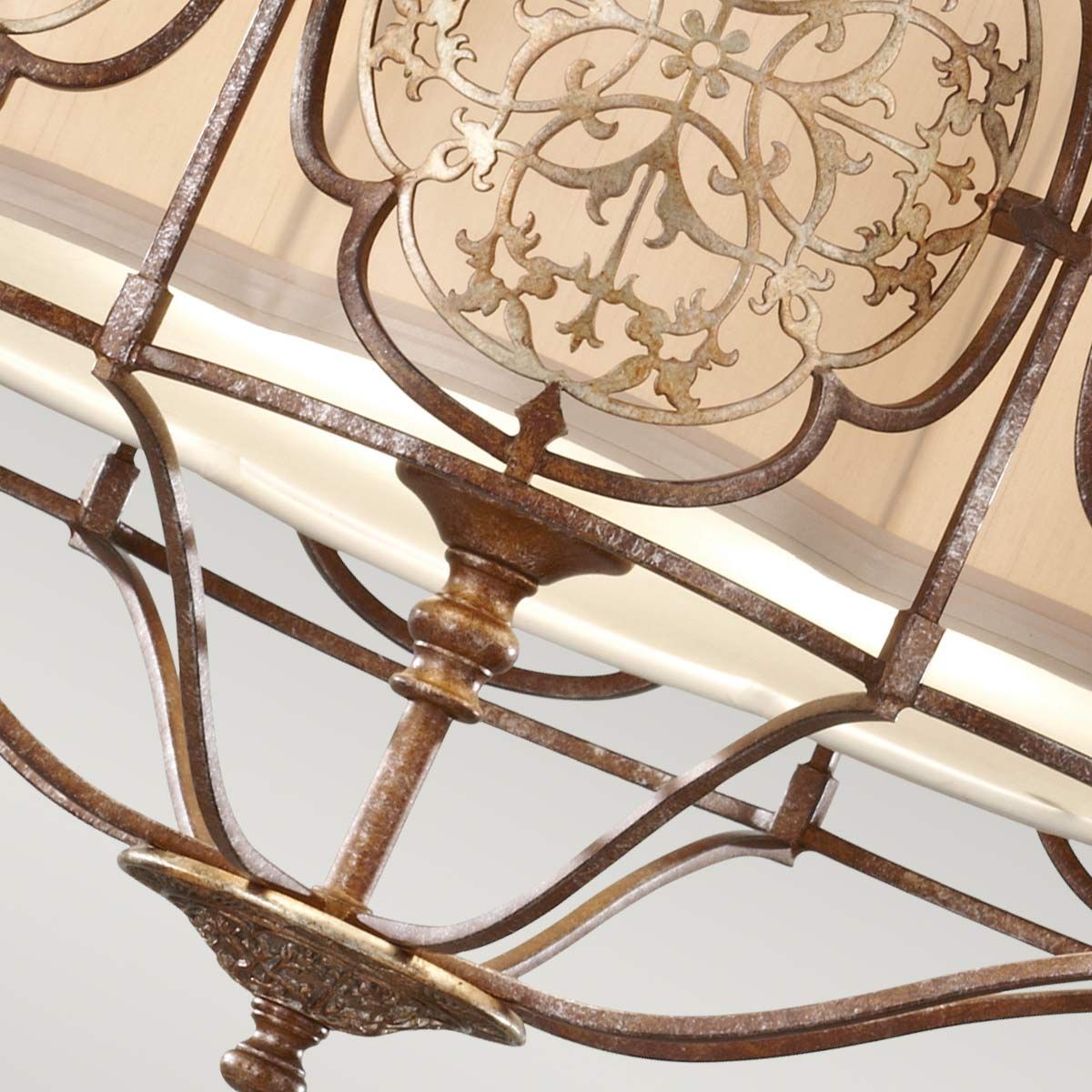 Oriental-Inspired Semi Flush Ceiling Chandelier with Fabric Shade and Bronze Finish