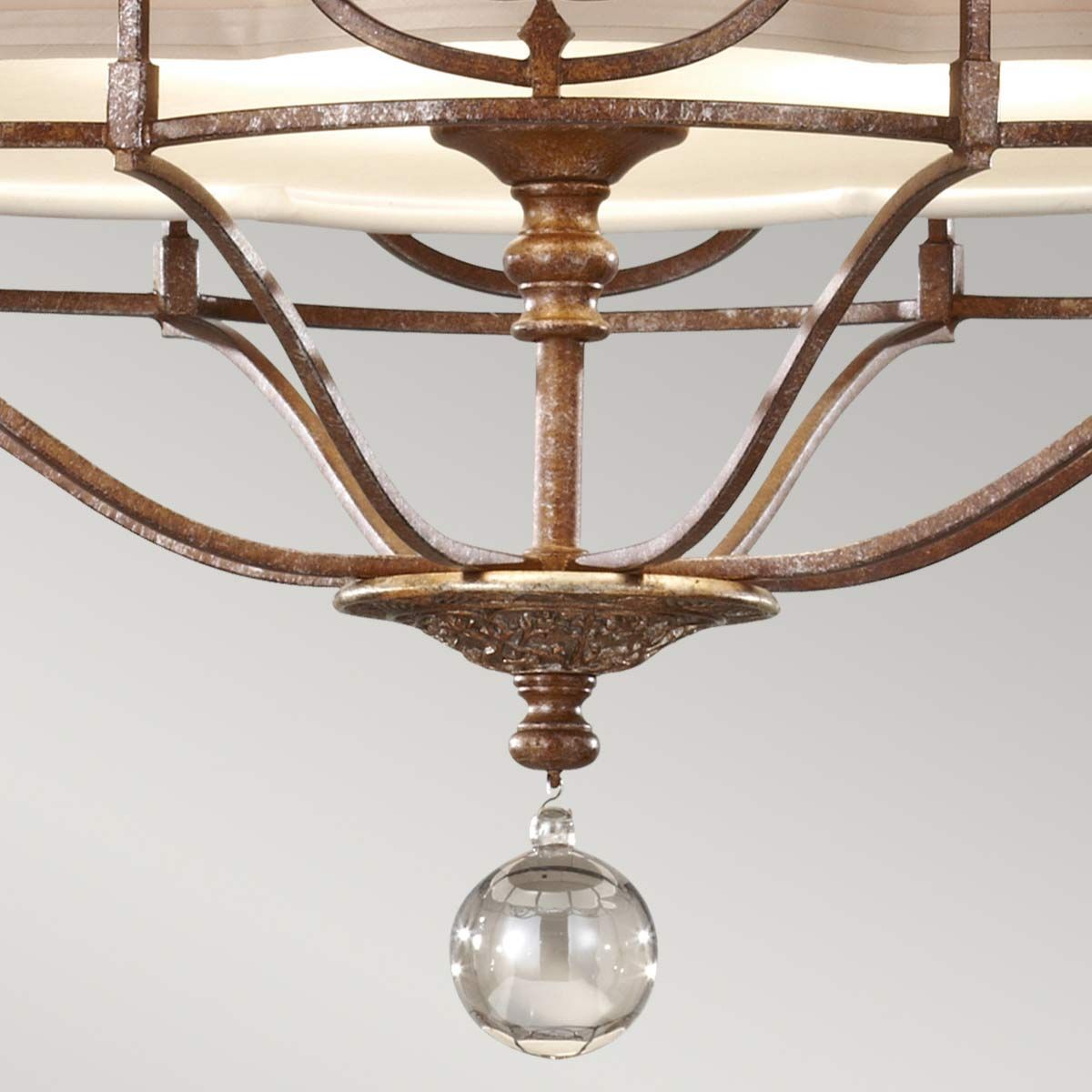 Oriental-Inspired Semi Flush Ceiling Chandelier with Fabric Shade and Bronze Finish