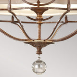 Oriental-Inspired Semi Flush Ceiling Chandelier with Fabric Shade and Bronze Finish
