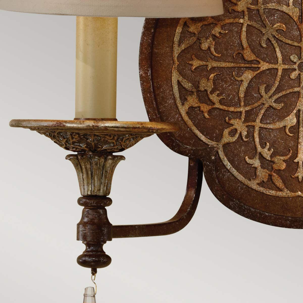 Bronze Filigree Twin Wall Sconce with Ornate Patterned Plate