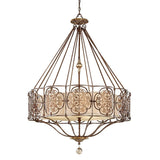 Prussian-Arabesque Oxidized Bronze Chandelier with Beige Fabric Shade