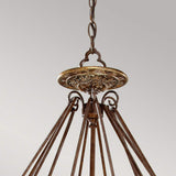 Prussian-Arabesque Oxidized Bronze Chandelier with Beige Fabric Shade