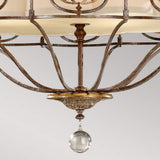 Prussian-Arabesque Oxidized Bronze Chandelier with Beige Fabric Shade