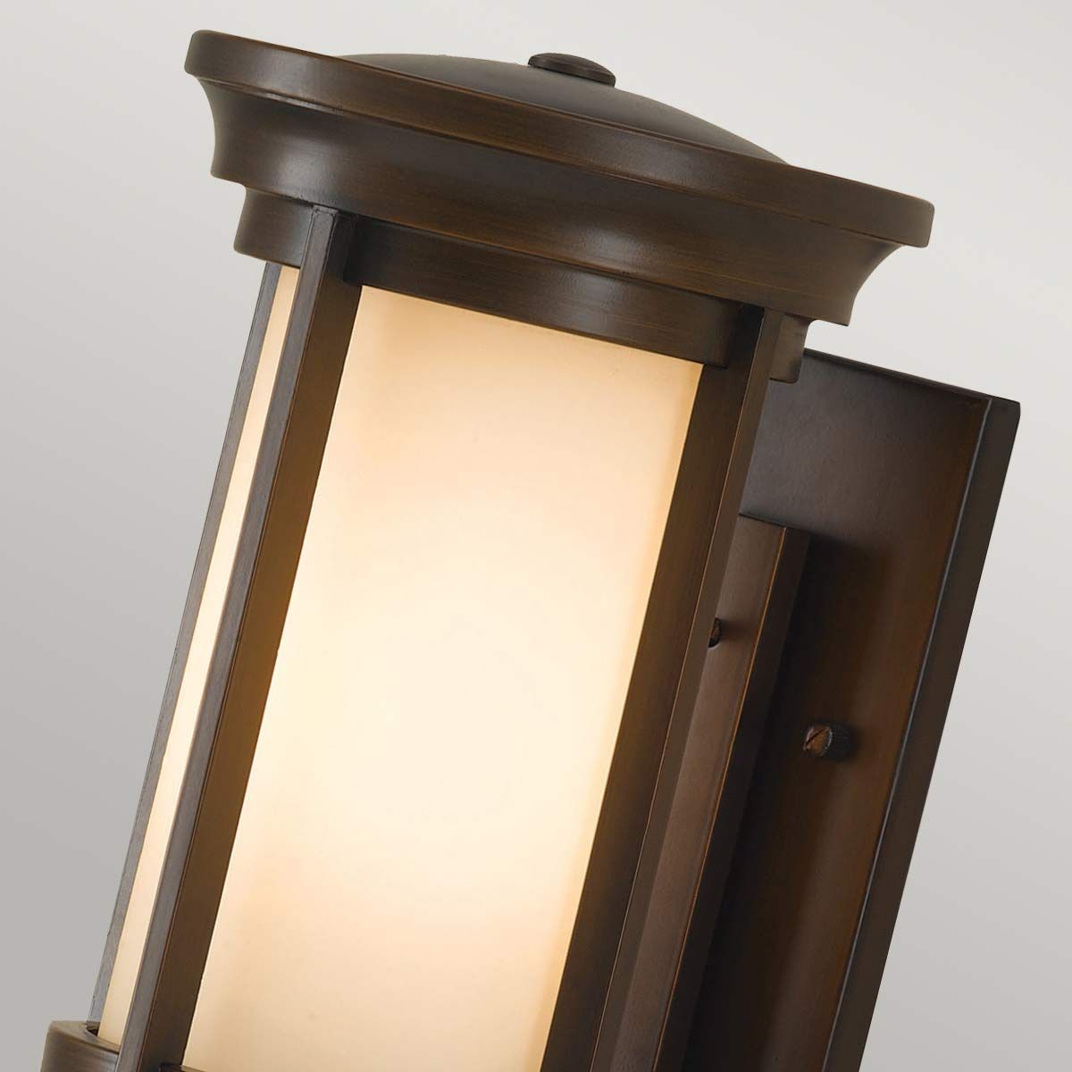 Bronze Geometric Wall Lantern with Cream Etched Tubular Glass Shade