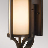 Bronze Geometric Wall Lantern with Cream Etched Tubular Glass Shade