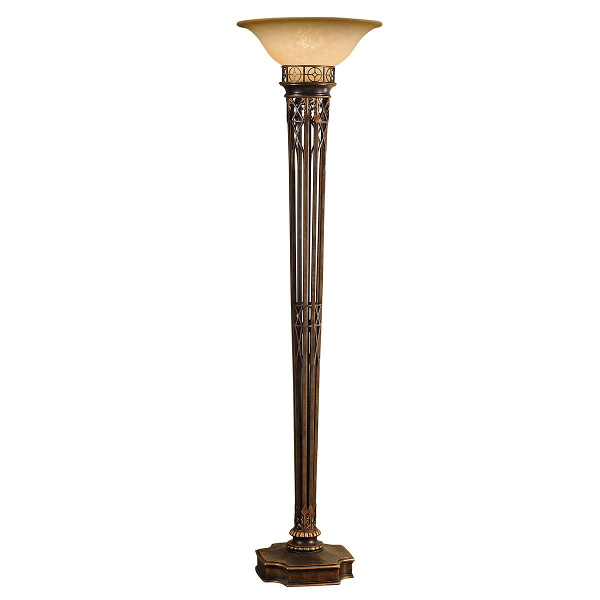 Regal Firenze Gold Floor Lamp with Amber Glass Torchiere Shade