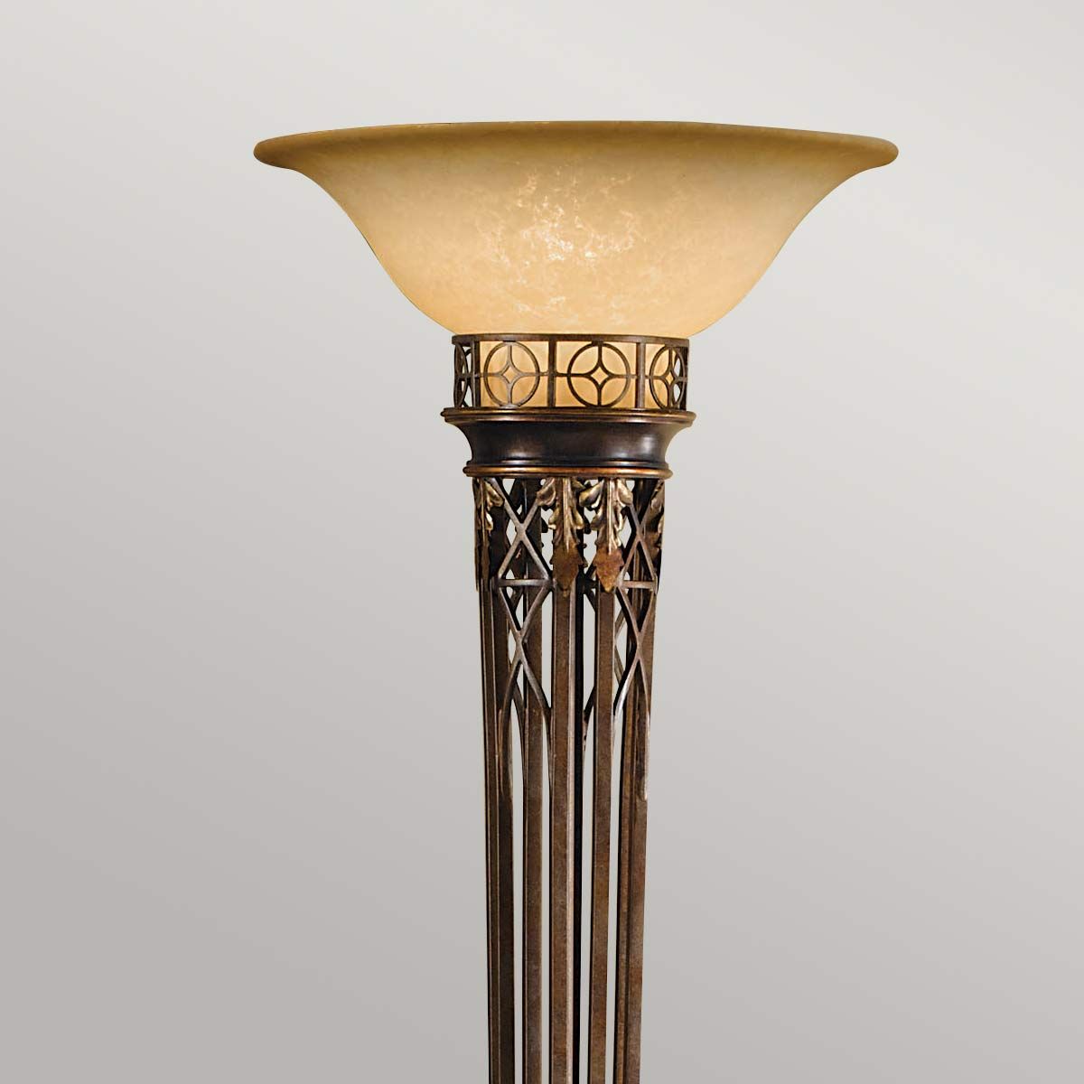 Regal Firenze Gold Floor Lamp with Amber Glass Torchiere Shade