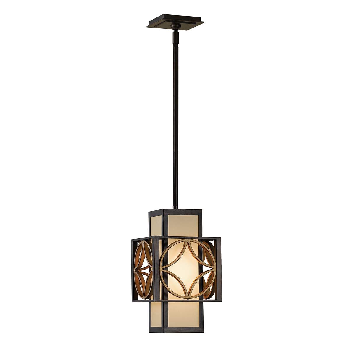 Elegant Bronze and Gold Rectangular Pendant Light with Organza Shade