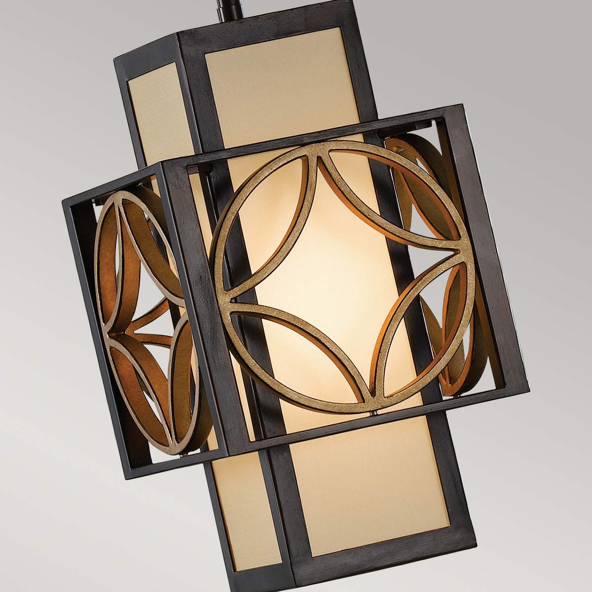 Elegant Bronze and Gold Rectangular Pendant Light with Organza Shade