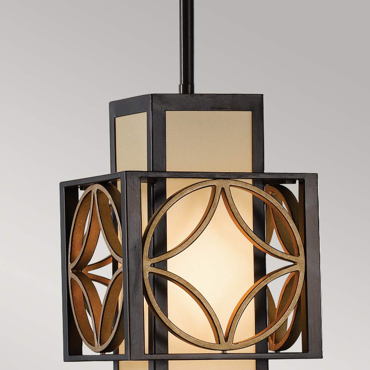 Elegant Bronze and Gold Rectangular Pendant Light with Organza Shade