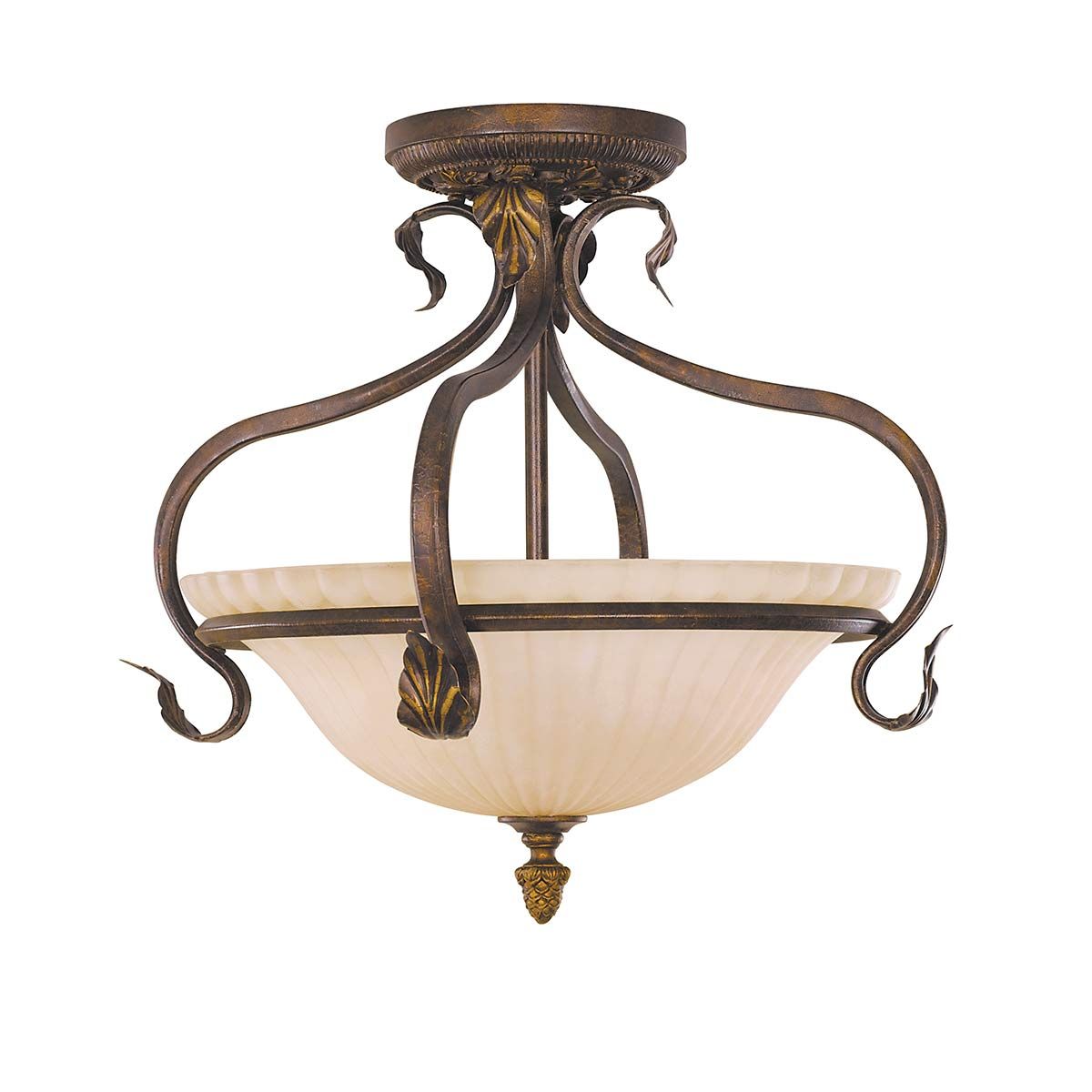 Vintage Burnt Orange Ceiling Light with Floral Accents