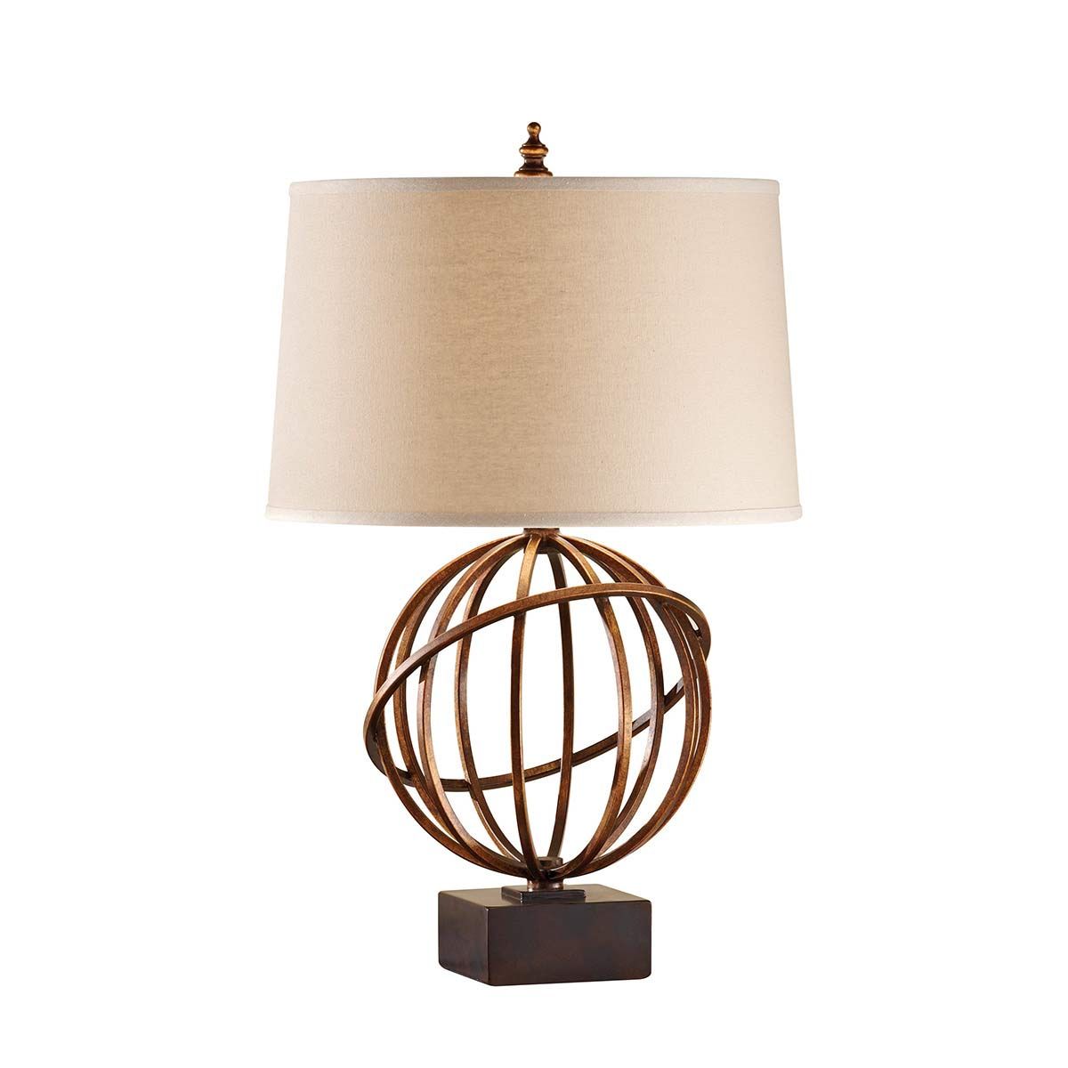 Spencer Firenze Gold Table Lamp with Rustic Metal Frame and Dark Walnut Base